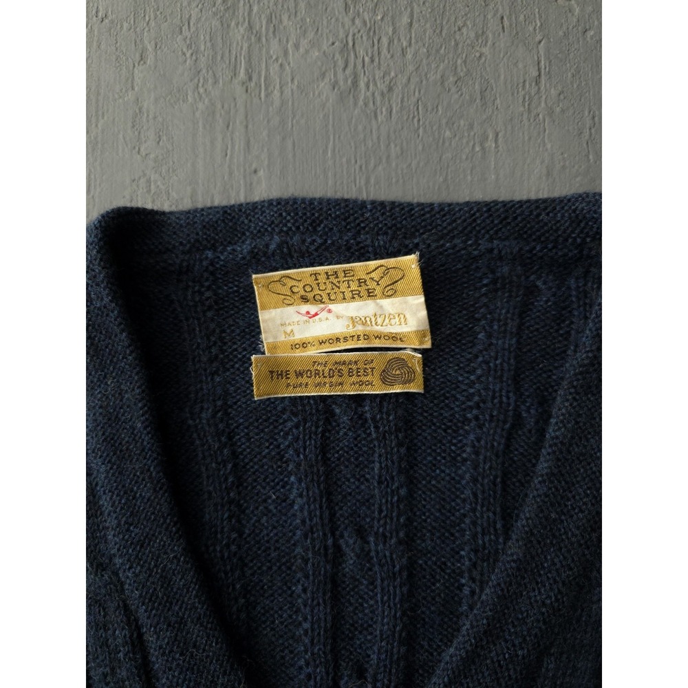 Vintage 1960s Jantzen Country Squire Worsted Wool Cable Knit Cardigan Sweater M - Picture 5 of 11